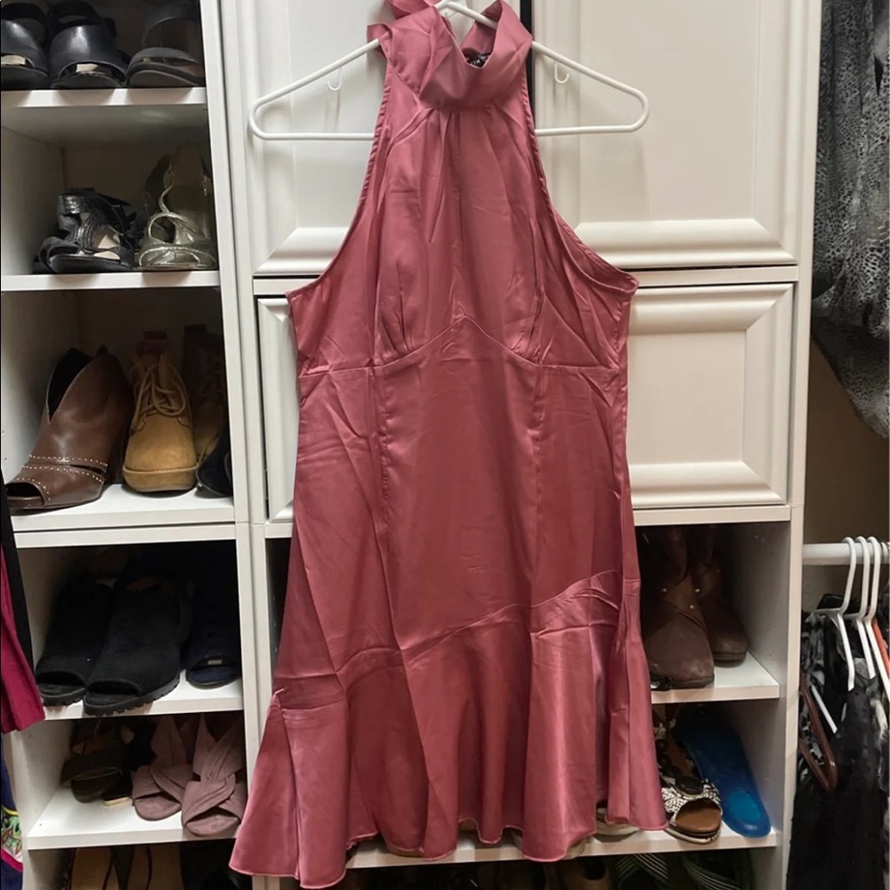 Mauve satin halter dress